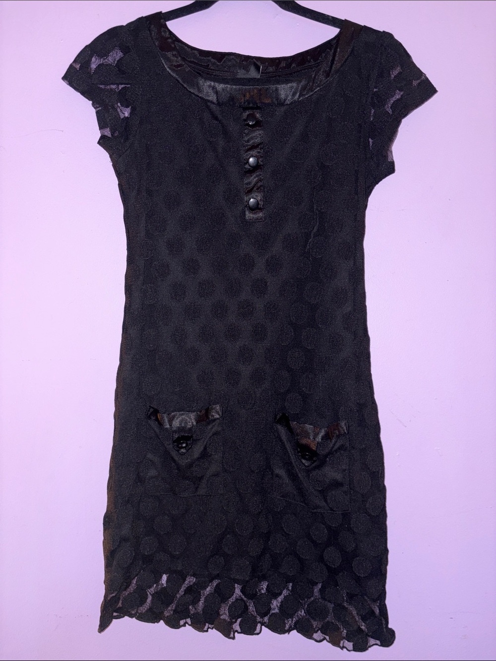 Enfocus Studio Black Mini Dress with Textured Dot Pattern